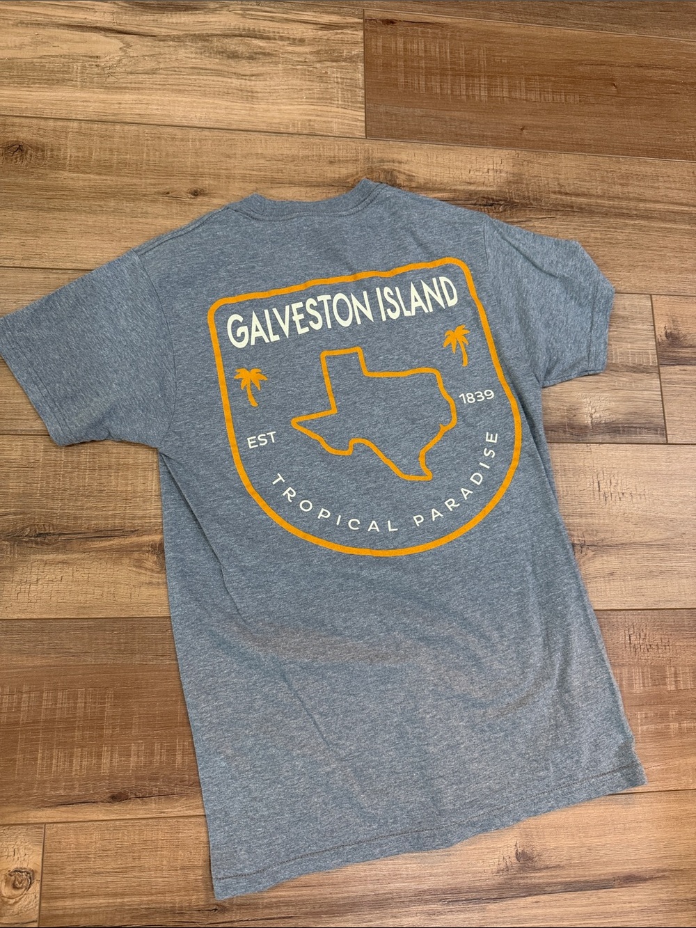 Blue 84 Galveston Island Gray T-Shirt with Yellow Graphic